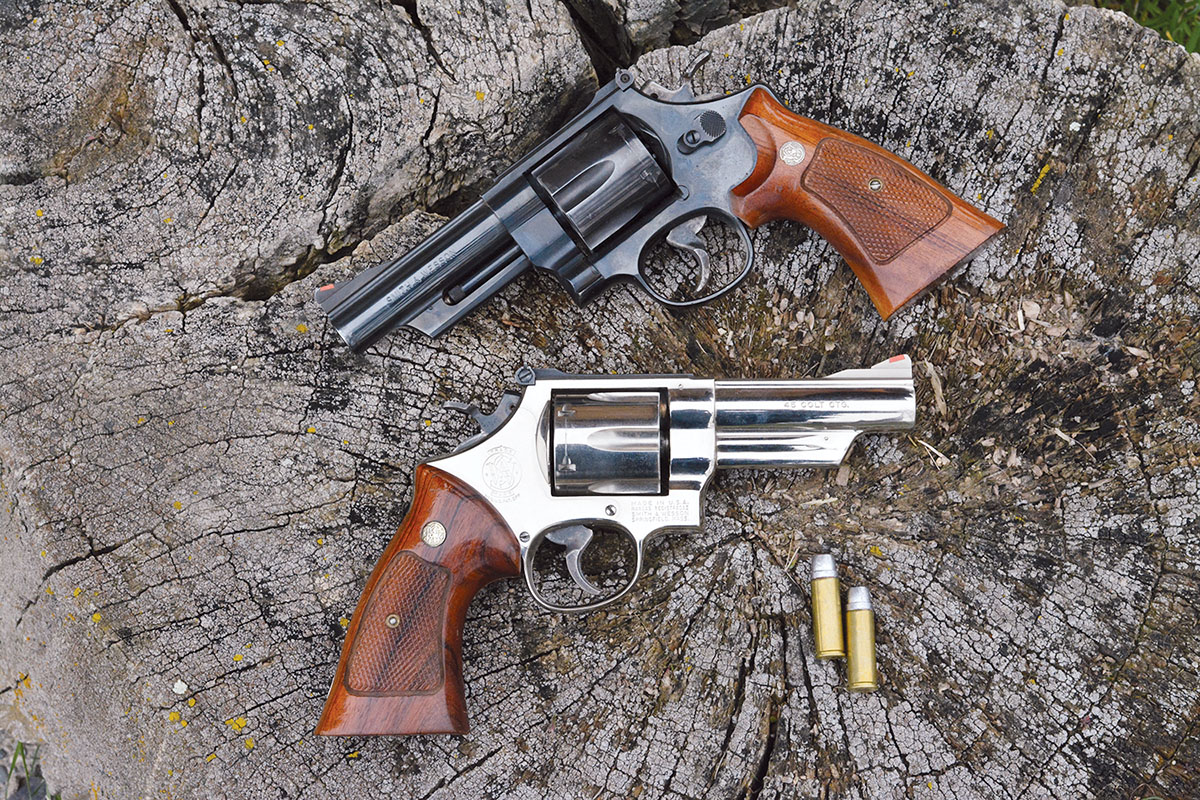 The Smith & Wesson Model 25-5 chambered in 45 Colt was offered in both blue and nickel finishes.